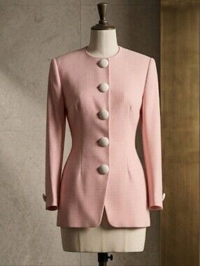 Vintage Christian Dior Pink Suit Jacket Womens Size 8 Houndstooth Lined Tailored